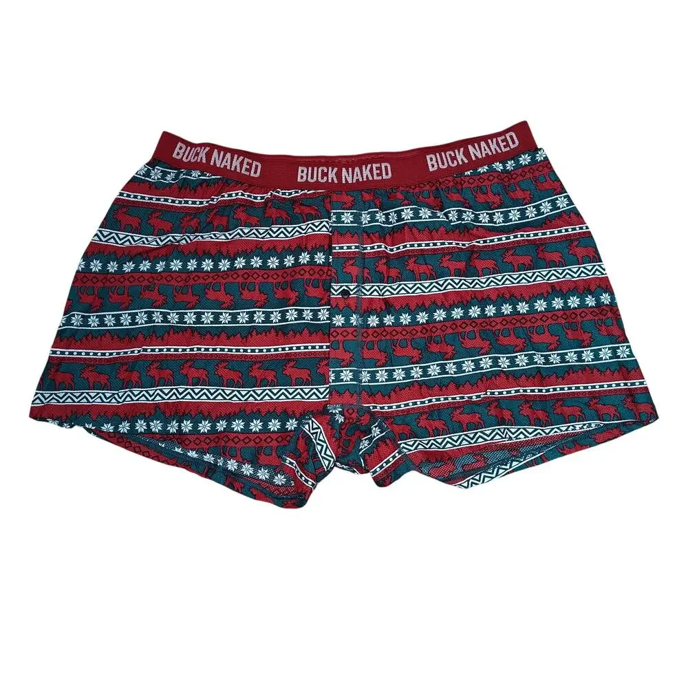 Duluth Trading Buck Naked Pattern Boxer Briefs Moose Fair Isle Red Green Men 2XL